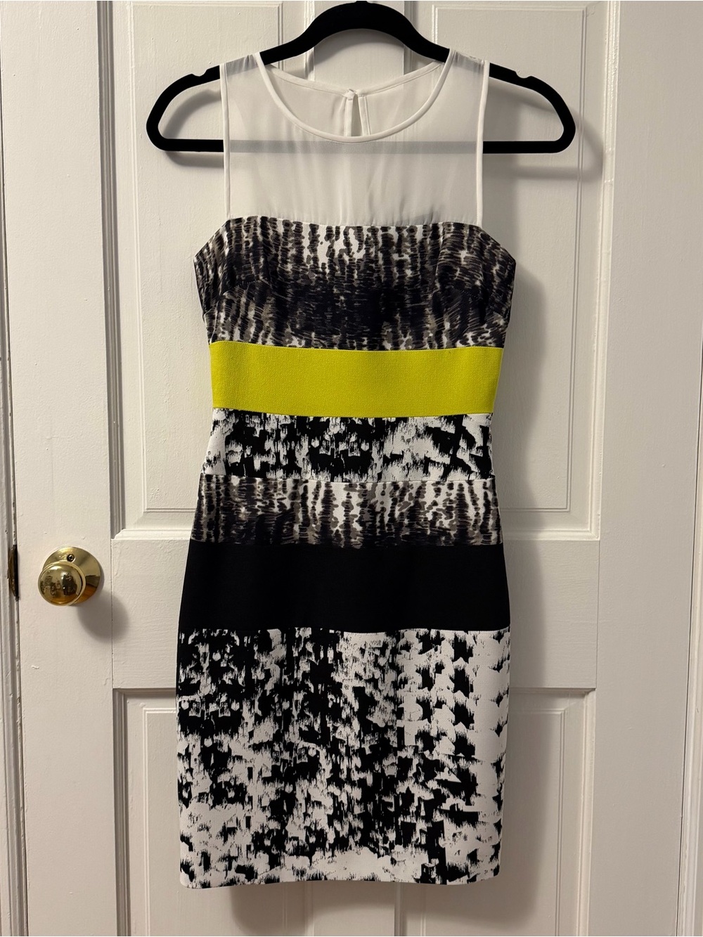 BCBG Maxazria Black, White & Yellow Sleeveless Colorblock Sheath Dress, 0 - Picture 1 of 8